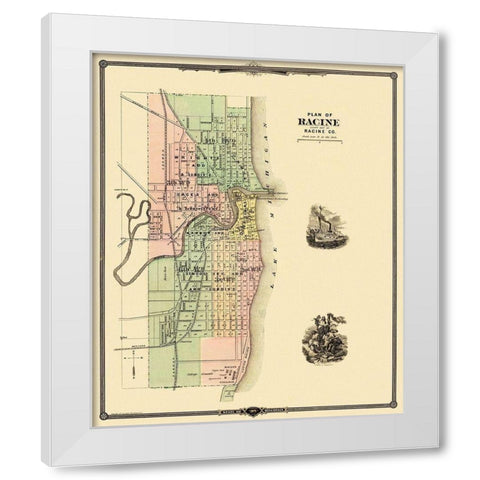 Racine Wisconsin - Snyder 1878 White Modern Wood Framed Art Print by Snyder