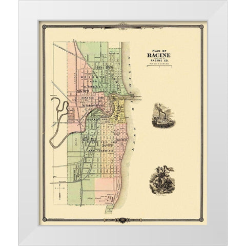 Racine Wisconsin - Snyder 1878 White Modern Wood Framed Art Print by Snyder