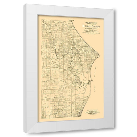 Racine County Wisconsin - Knight 1893  White Modern Wood Framed Art Print by Knight