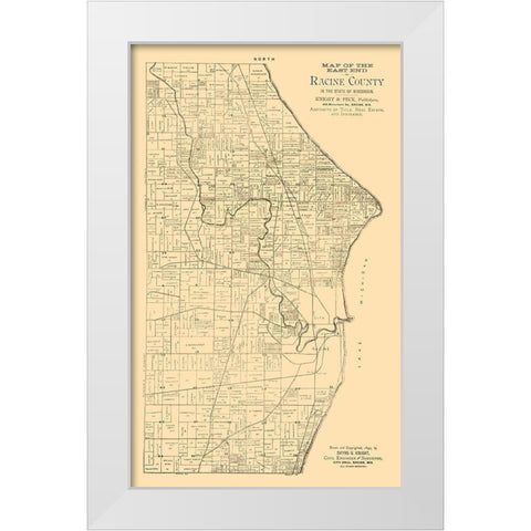 Racine County Wisconsin - Knight 1893  White Modern Wood Framed Art Print by Knight