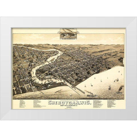 Sheboygan Wisconsin - Wellge 1885  White Modern Wood Framed Art Print by Wellge