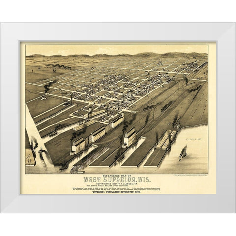 Superior Wisconsin - Wellge 1887  White Modern Wood Framed Art Print by Wellge