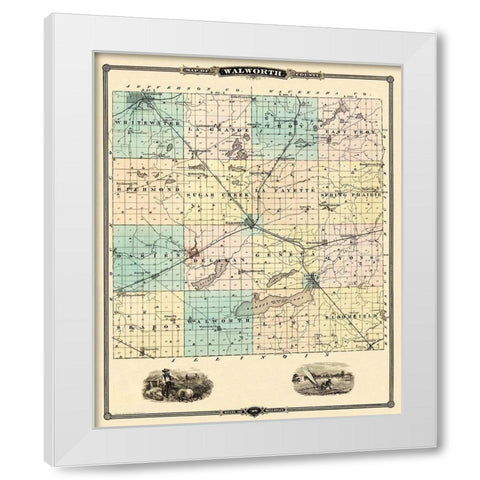 Walworth Wisconsin Landowner - Snyder 1878 White Modern Wood Framed Art Print by Snyder