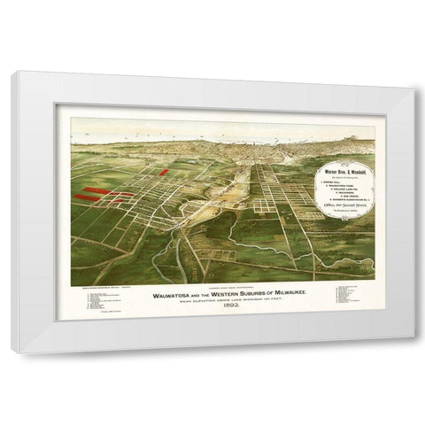 Wauwatosa Wisconsin - Marr 1892  White Modern Wood Framed Art Print by Marr