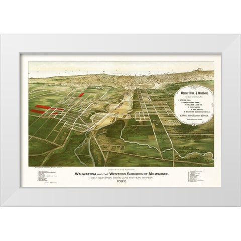 Wauwatosa Wisconsin - Marr 1892  White Modern Wood Framed Art Print by Marr