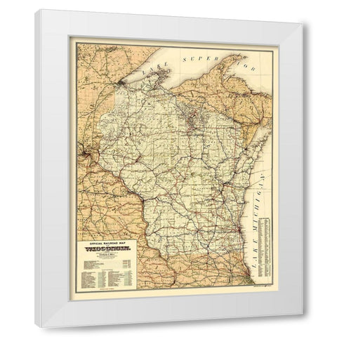 Wisconsin Railroads - Rice 1900 White Modern Wood Framed Art Print by Rice