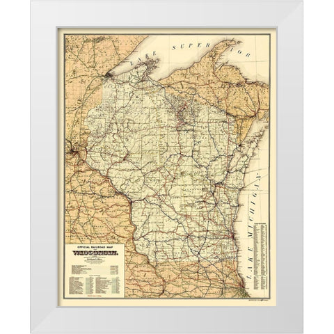 Wisconsin Railroads - Rice 1900 White Modern Wood Framed Art Print by Rice