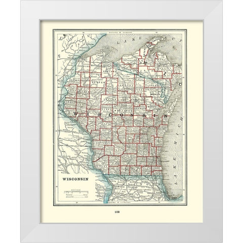 Wisconsin - Rathbun 1893 White Modern Wood Framed Art Print by Rathbun
