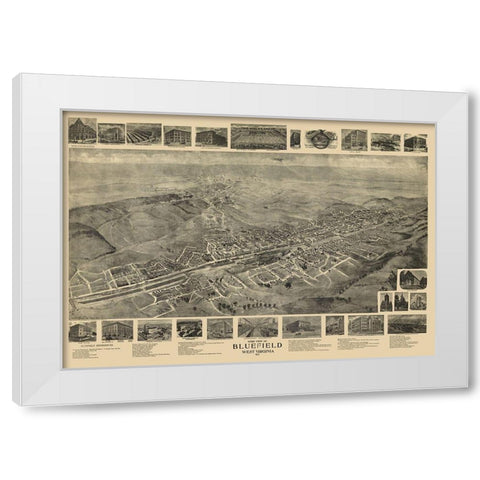 Bluefield West Virginia - Fowler 1911 White Modern Wood Framed Art Print by Fowler