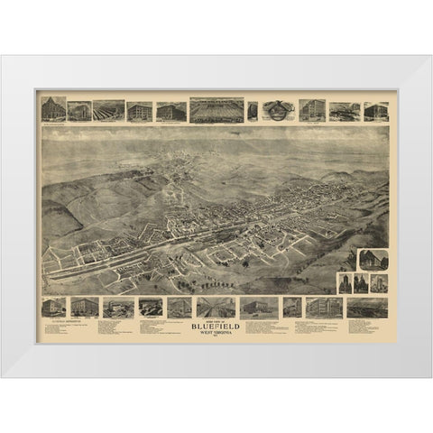 Bluefield West Virginia - Fowler 1911 White Modern Wood Framed Art Print by Fowler