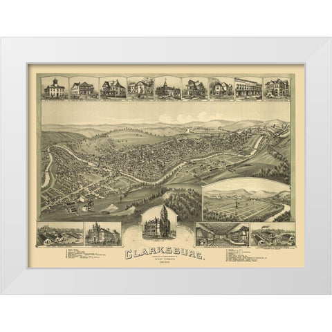 Clarksburg West Virginia - Fowler 1898 White Modern Wood Framed Art Print by Fowler