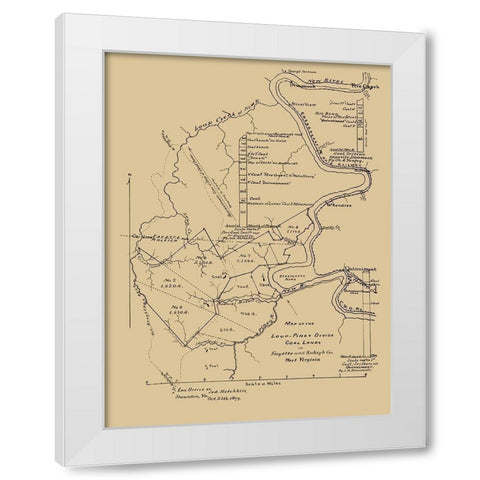 Loup Piney Divide Coal Lands Outline West VA White Modern Wood Framed Art Print by Hotchkiss