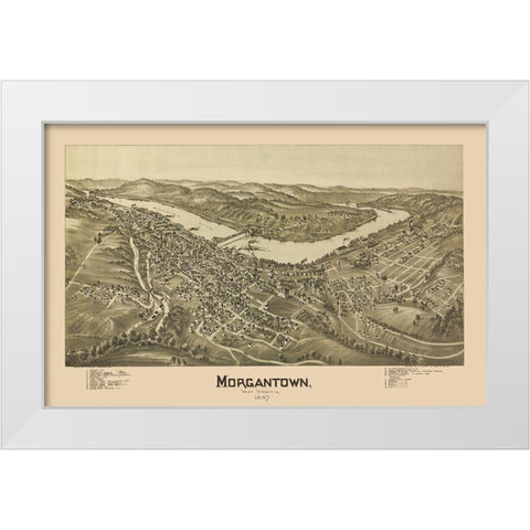 Morgantown West Virginia - Fowler 1897 White Modern Wood Framed Art Print by Fowler