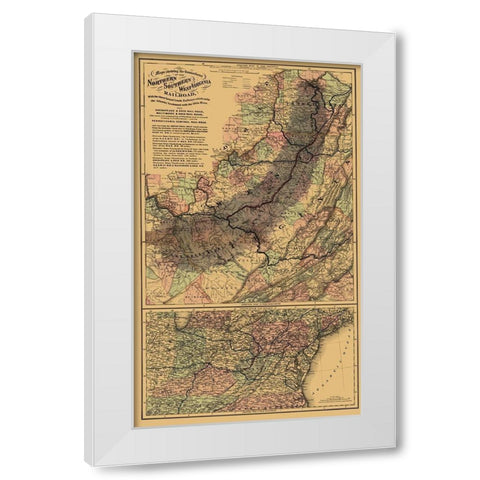 Northern and Southern West Virginia Railroad 1873 White Modern Wood Framed Art Print by Colton