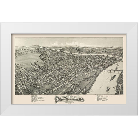 Parkersburg West Virginia - Fowler 1899 White Modern Wood Framed Art Print by Fowler