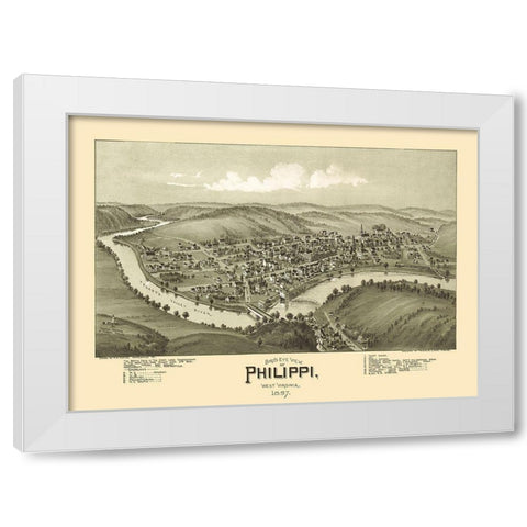 Phillippi West Virginia - Fowler 1897 White Modern Wood Framed Art Print by Fowler