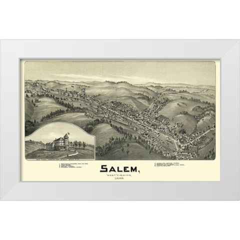 Salem West Virginia - Fowler 1899 White Modern Wood Framed Art Print by Fowler
