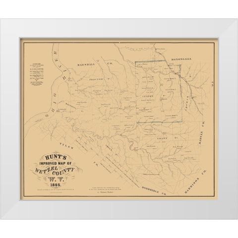 Wetzel County West Virginia - Peterson 1865  White Modern Wood Framed Art Print by Peterson
