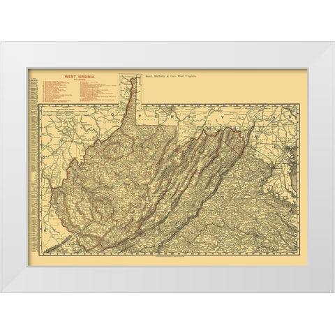 West Virginia Railroads - Rand McNally 1898 White Modern Wood Framed Art Print by Rand McNally