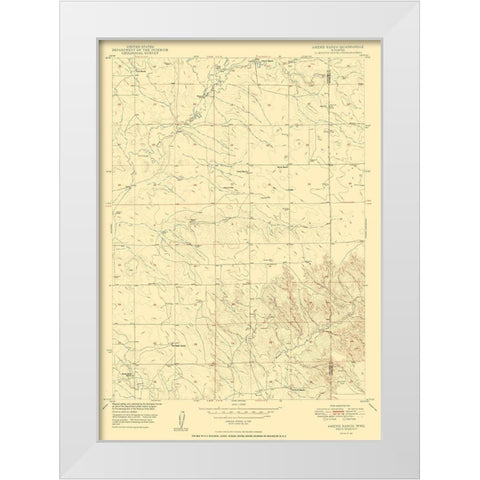 Amend Ranch Wyoming Quad - USGS 1950 White Modern Wood Framed Art Print by USGS