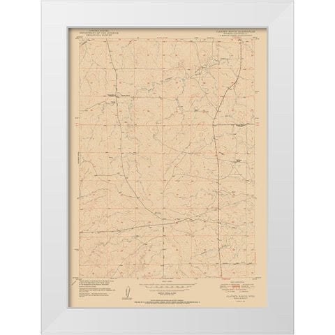 Clausen Ranch Wyoming Quad - USGS 1950 White Modern Wood Framed Art Print by USGS