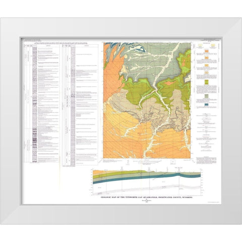 Titsworth Gap Quad  Wyoming - Roehler 1973 White Modern Wood Framed Art Print by Roehler
