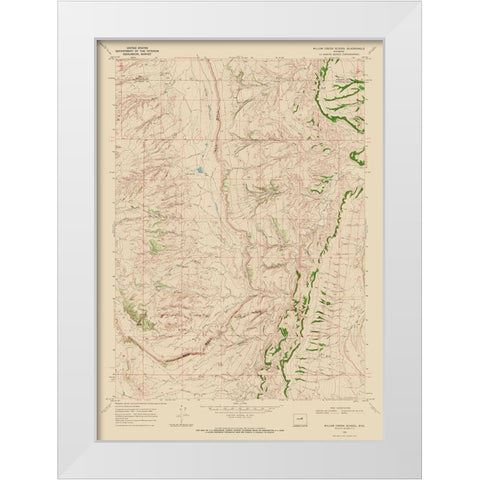 Willow Creek School Wyoming Quad - USGS 1968 White Modern Wood Framed Art Print by USGS