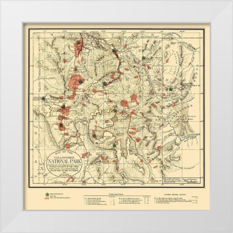 Yellowstone National Park - US Interior 1881 White Modern Wood Framed Art Print by Interior Dept
