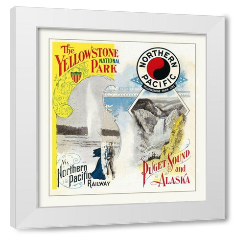 Northern Pacific Yellowstone Cover - Poole 1898 White Modern Wood Framed Art Print by Poole