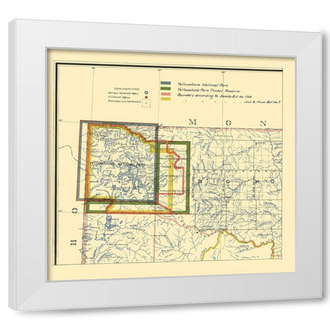 Yellowstone National Park Boundaries - 1895 White Modern Wood Framed Art Print by Unknown