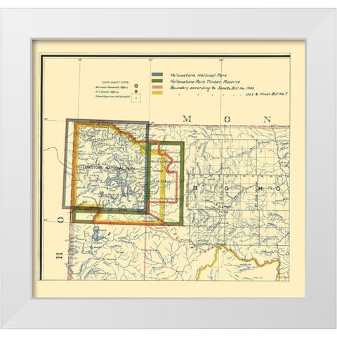 Yellowstone National Park Boundaries - 1895 White Modern Wood Framed Art Print by Unknown