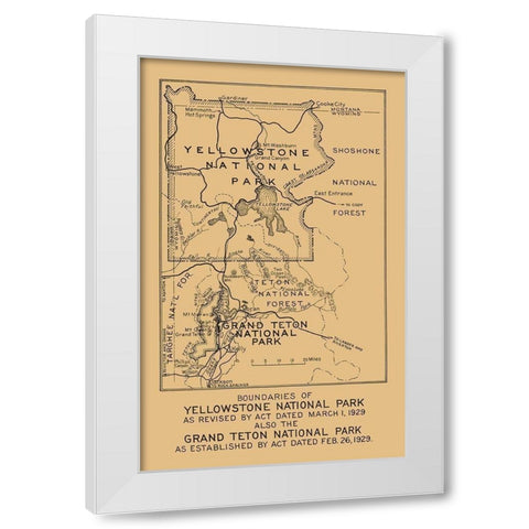 Yellowstone, Grand Teton National Parks Boundary White Modern Wood Framed Art Print by Black