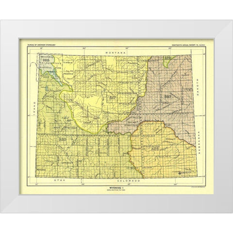 Wyoming - Yellowstone National Park - Hoen 1896 White Modern Wood Framed Art Print by Hoen