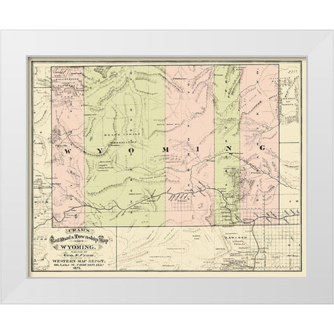 Wyoming Railroads and Townships - Cram 1875 White Modern Wood Framed Art Print by Cram
