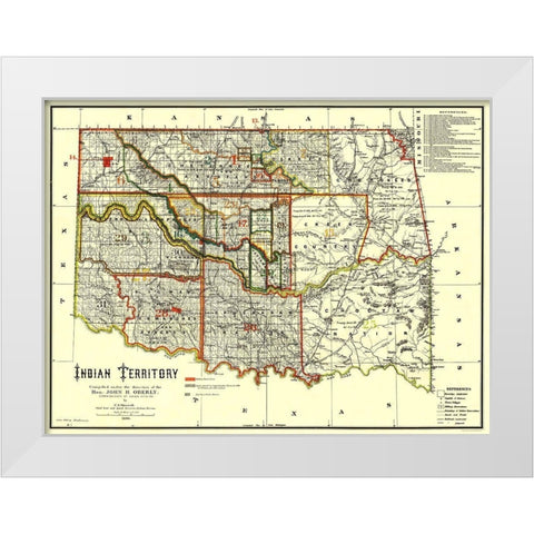 Indian Territory, Texas, Oklahoma - Oberly 1889 White Modern Wood Framed Art Print by Oberly
