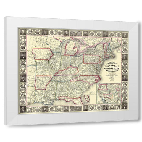 United States, U.S.A. Travellers Guide - 1852 White Modern Wood Framed Art Print by Phelps