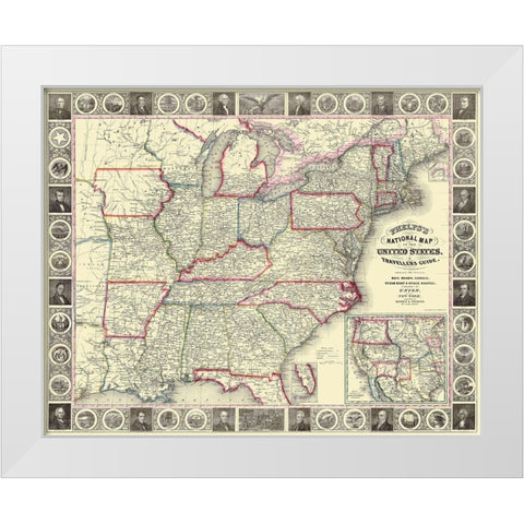 United States, U.S.A. Travellers Guide - 1852 White Modern Wood Framed Art Print by Phelps