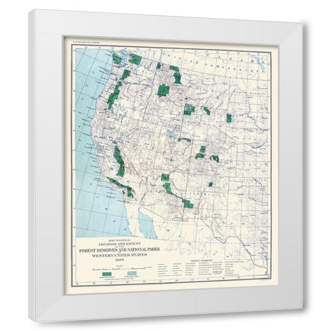 Western Forest Reserves, National Parks 1899 White Modern Wood Framed Art Print by US Forest Serv