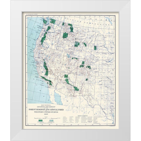 Western Forest Reserves, National Parks 1899 White Modern Wood Framed Art Print by US Forest Serv