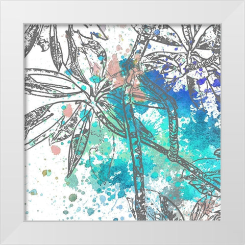 Tree Splatter Blue II White Modern Wood Framed Art Print by Franklin