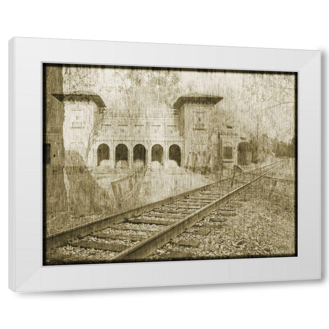 Station Railriad Collage White Modern Wood Framed Art Print by Simons