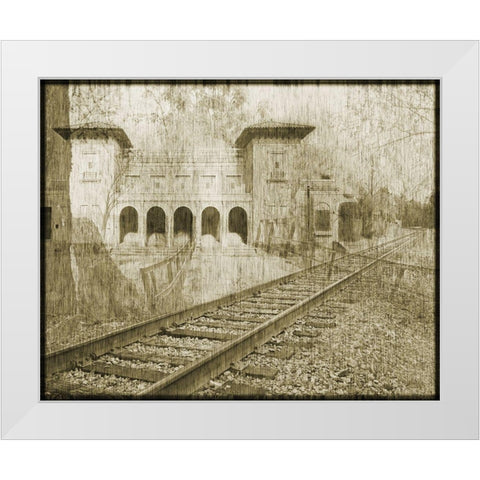 Station Railriad Collage White Modern Wood Framed Art Print by Simons