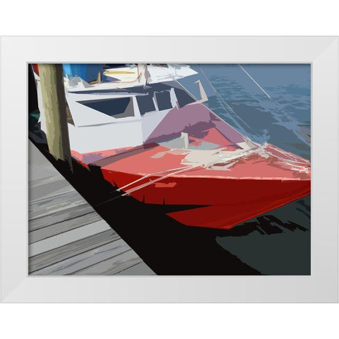 Red Boat White Modern Wood Framed Art Print by Mack