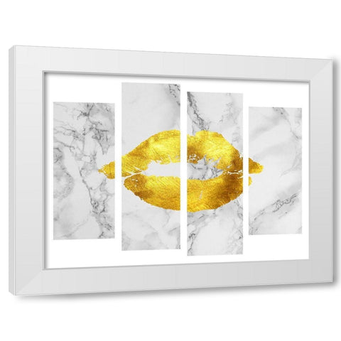 Gold Lips White Modern Wood Framed Art Print by Phillip, Jamie