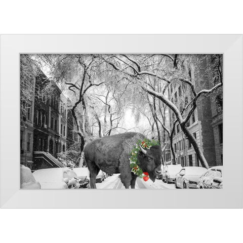 Buffalo Christmas White Modern Wood Framed Art Print by Phillip, Jamie