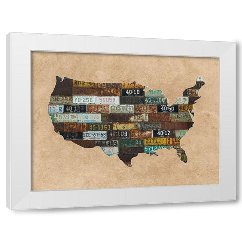 Map USA White Modern Wood Framed Art Print by Phillip, Jamie