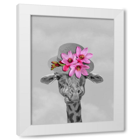 Giraffe Floral White Modern Wood Framed Art Print by Phillip, Jamie