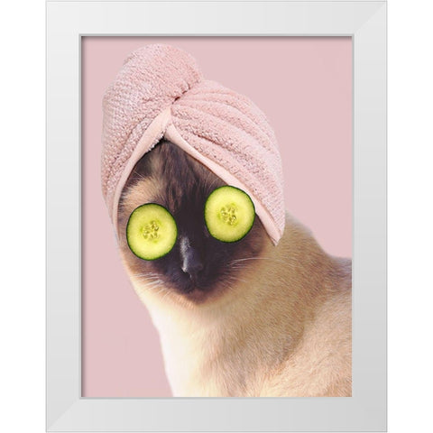 Spa Cat 2 White Modern Wood Framed Art Print by Phillip, Jamie