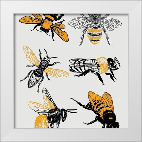 Honey Bees White Modern Wood Framed Art Print by Phillip, Jamie