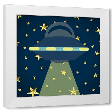 Space Friends  Night White Modern Wood Framed Art Print by Phillip, Jamie